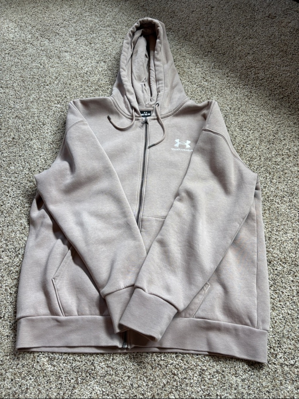 Under Armour Zip Hoodie in Light Taupe with White Logo